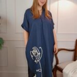 MAGNOLIA ΦΟΡΕΜΑ ΛΙΝΟ MIDI ΜΕ ΚΕΝΤΗΜΑ ΣΤΗ ΦΑΣΑ - NAVY BLUE